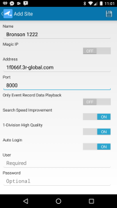 Example settings for the app on the phone. Enter your tenant user and password.